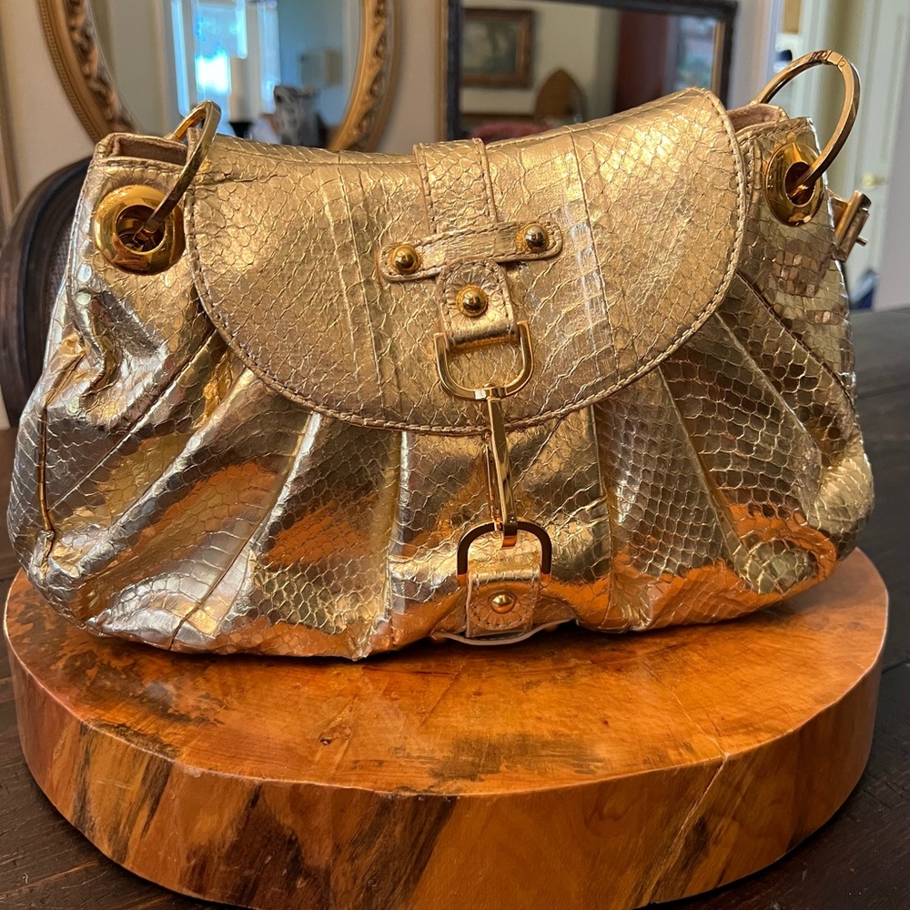 Rafe Gold Shoulder Bag with Snakeskin Texture